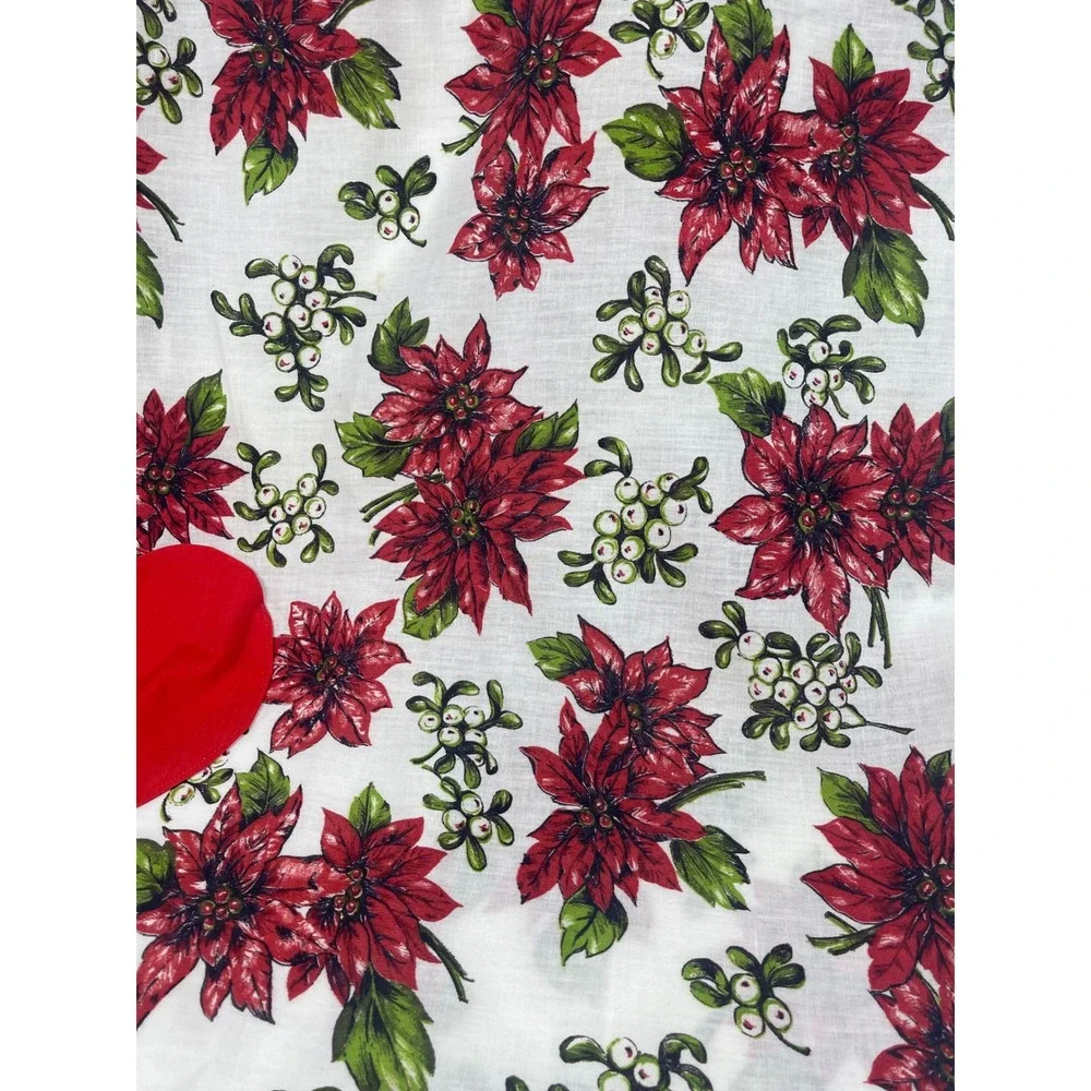 Vintage Handmade Poinsettia Heart Pocket Pinafore Apron White Red